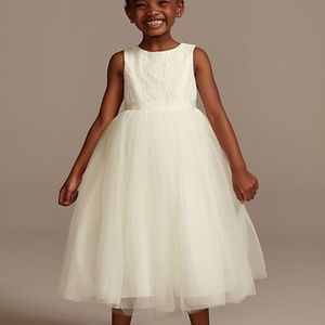 David’s Bridal IVORY Lace and Mesh Tank Flower Girl Dress  STYLE# OP222